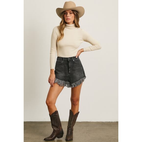 Free People We The Free Fringe Denim Mini Skirt 25 Boho Western Streetwear NWT - Picture 1 of 7